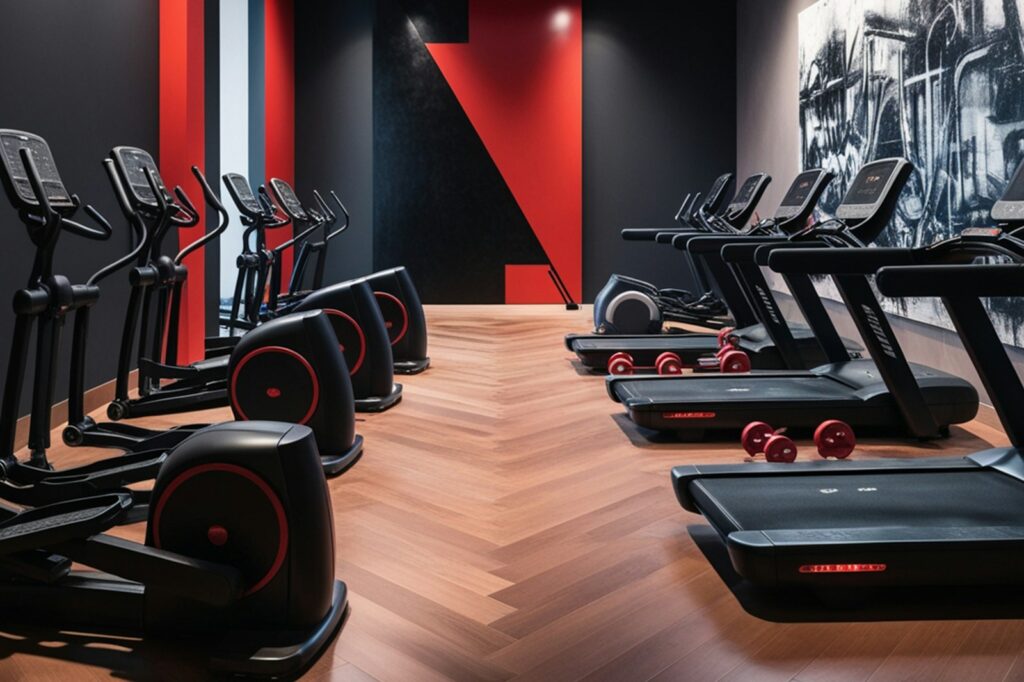 A gym with treadmills and exercise machines