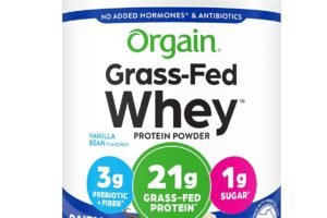 Orgain Whey Protein Powder, Vanilla Bean- 21g Grass Fed Dairy Protein, 5g BCAAs, 3g Prebiot