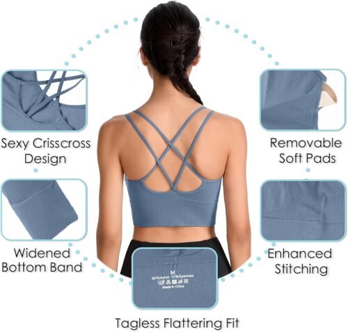 Evercute Cross Back Sport Bras Padded Strappy Criss Cross Cropped Bras for Yoga Workout Fit - Image 4
