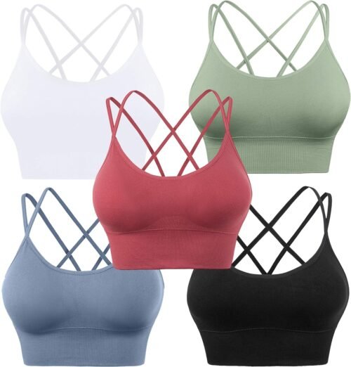 Evercute Cross Back Sport Bras Padded Strappy Criss Cross Cropped Bras for Yoga Workout Fit